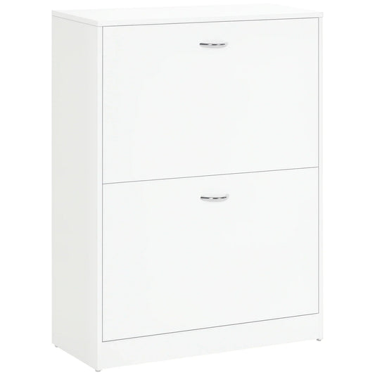 HOMCOM Moderner Schuhschrank für den Eingangsbereich - Schuhregal schmal mit 2 Schubladen und verstellbaren Regalen für Flur 60x24x80 cm Weiß