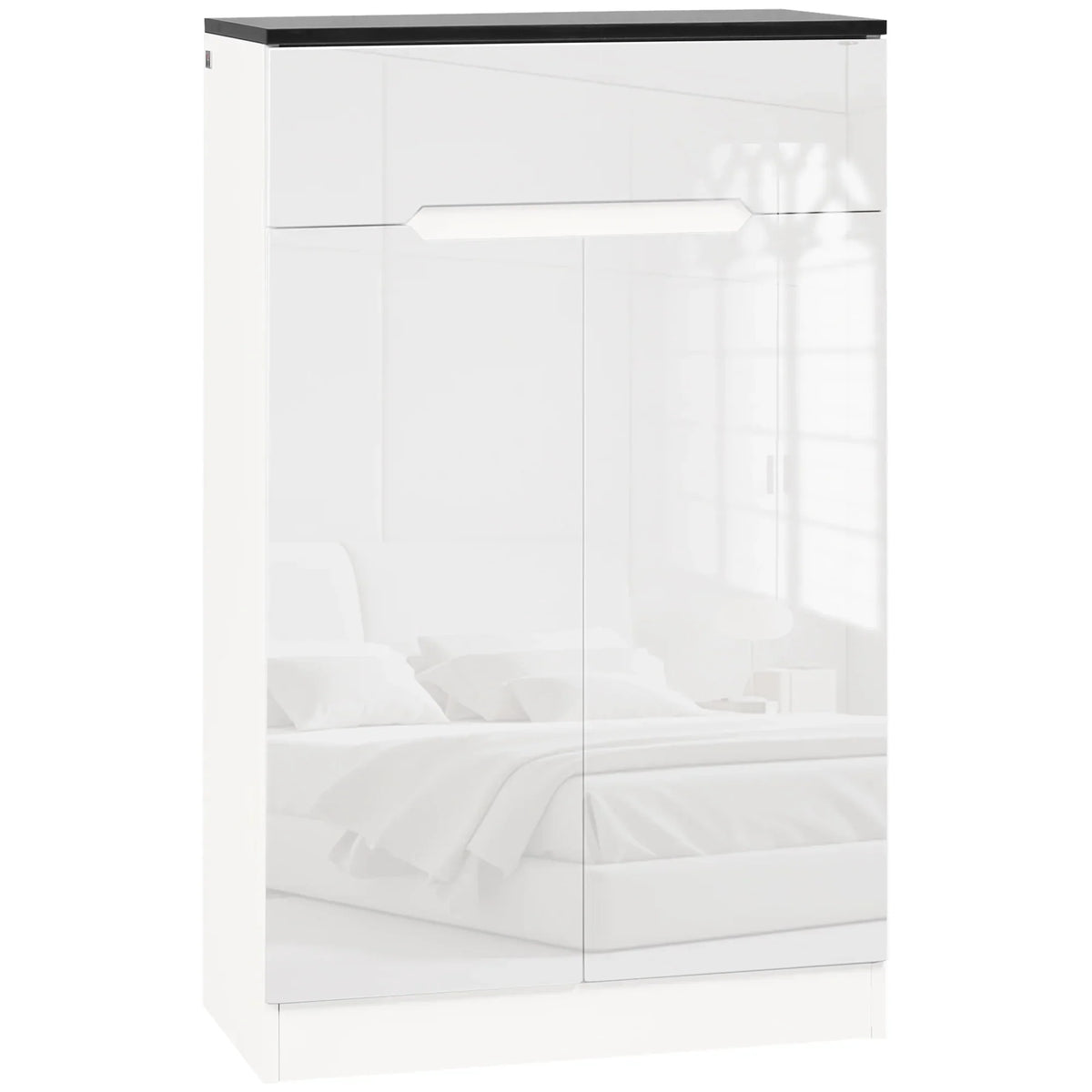 HOMCOM Slim Schuhschrank für bis zu 12 Paare Schuhe für Eingänge und Flure mit 3 verstellbaren Regalen und Schublade aus glänzendem Spanplattenwerkstoff, 60x32x100 cm